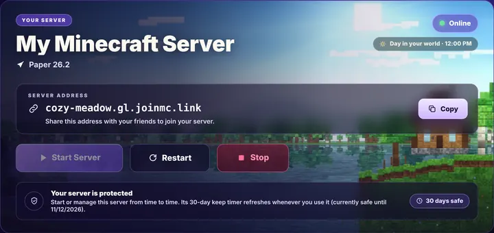 Server Home during the day in the Minecraft world.